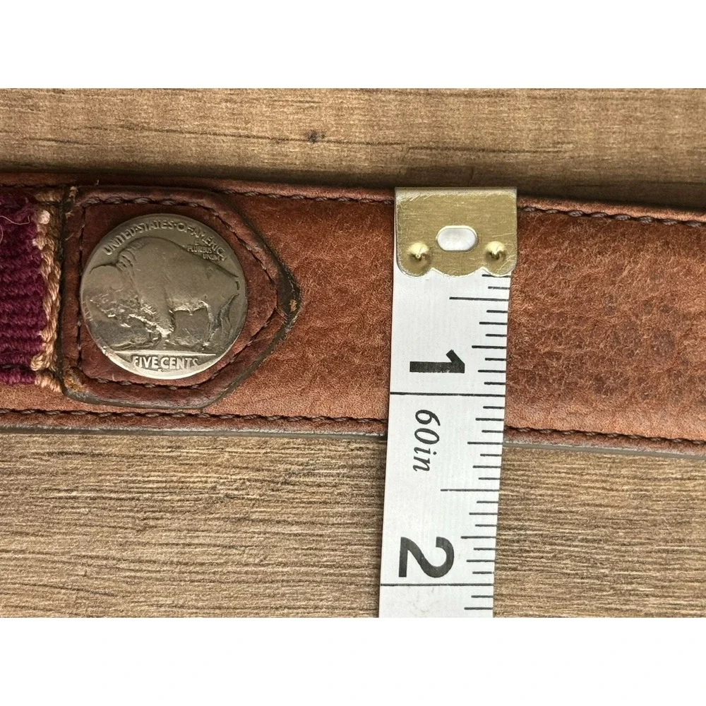 Orvis American Bison Brown Leather Belt Buffalo Nickel Sz 42 USA Southwestern